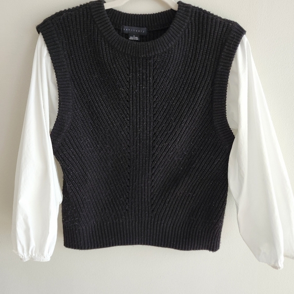 Sanctuary Black Knit Vest with White Sleeves - Picture 1 of 3